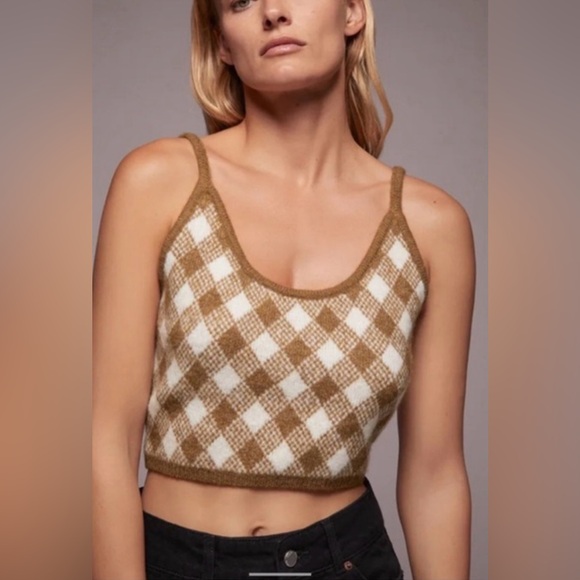Zara Tops - Zara small Brown and White Checkered Women's Top